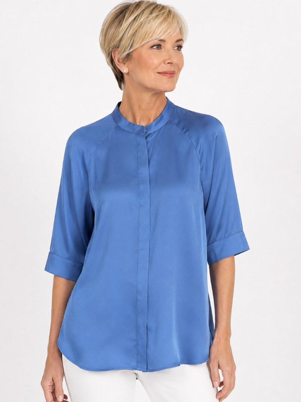 Soft Surroundings Blue 100% Silk Long Tunic Top